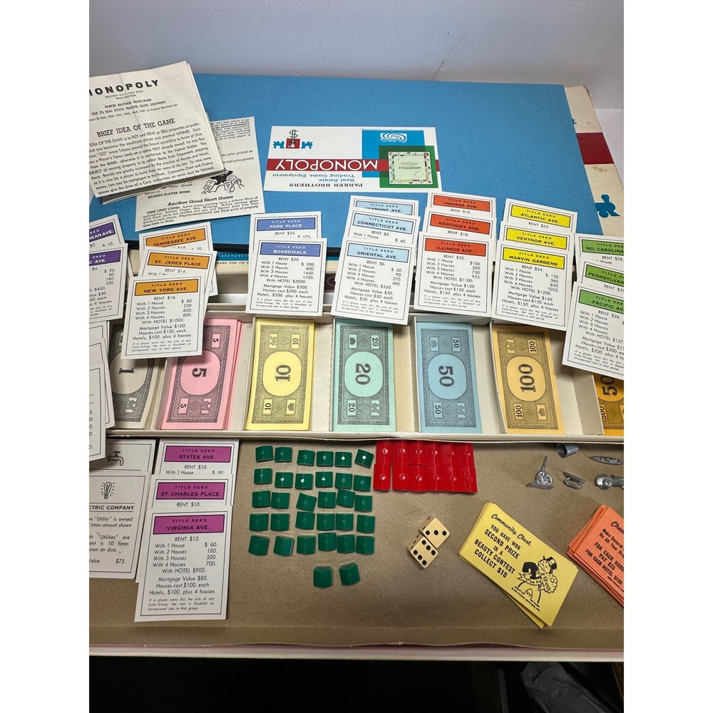 Complete Parker Brothers Monopoly Board Game 1961 Vintage Metal